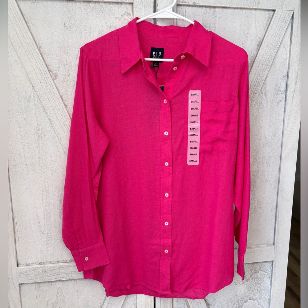 GAP Linen Blend Top Women’s Large Pink Button Up